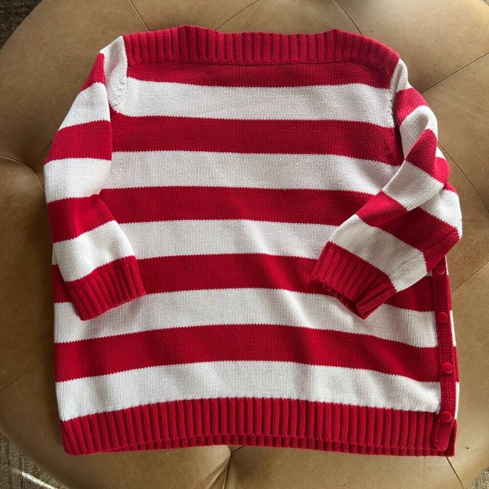 Vtg Red White Stripe Fisherman Knit Sweater Lightweight Coastal Nautical Women L